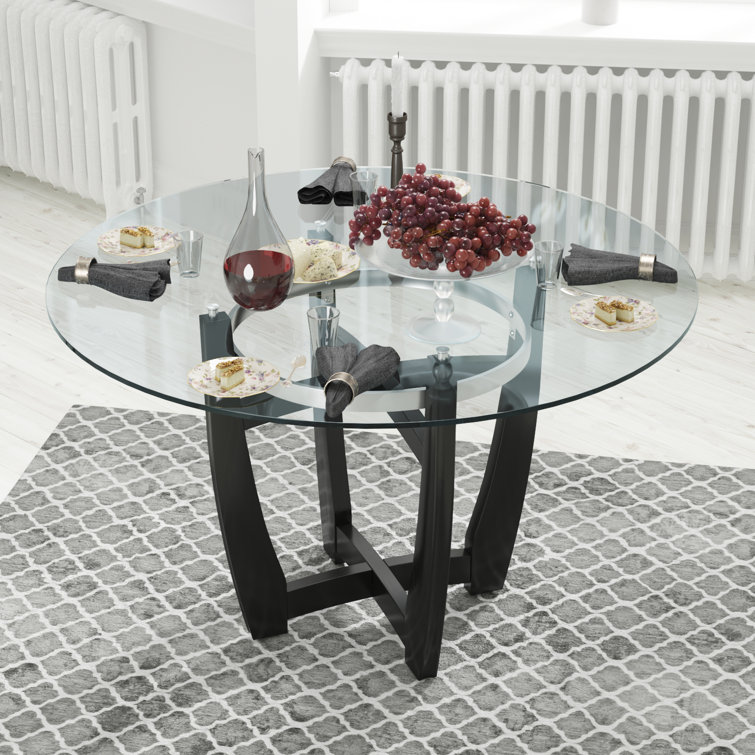 Gursharon Oval Glass Top Solid Wood Base Dining Table